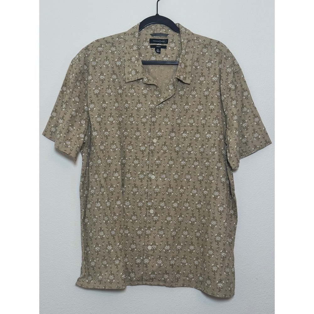 Treasure & Bond Linen Button Down Shirt NEW XL Floral Trim Fit Coastal Casual